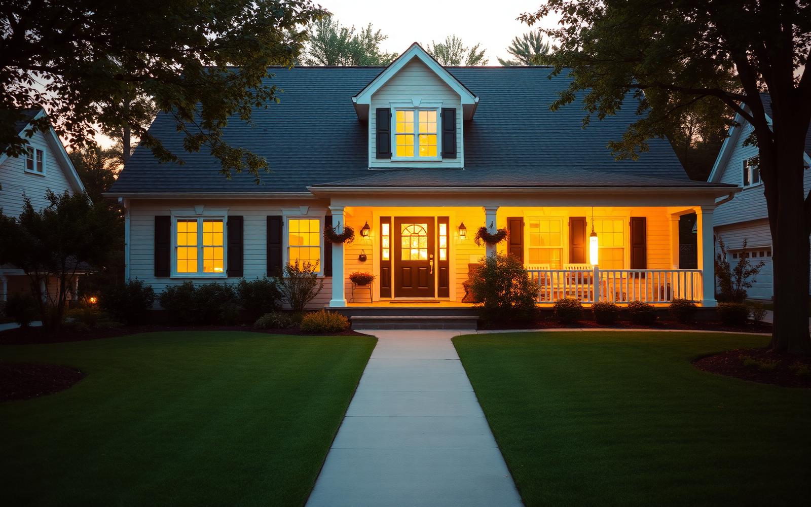 A welcoming home at golden hour